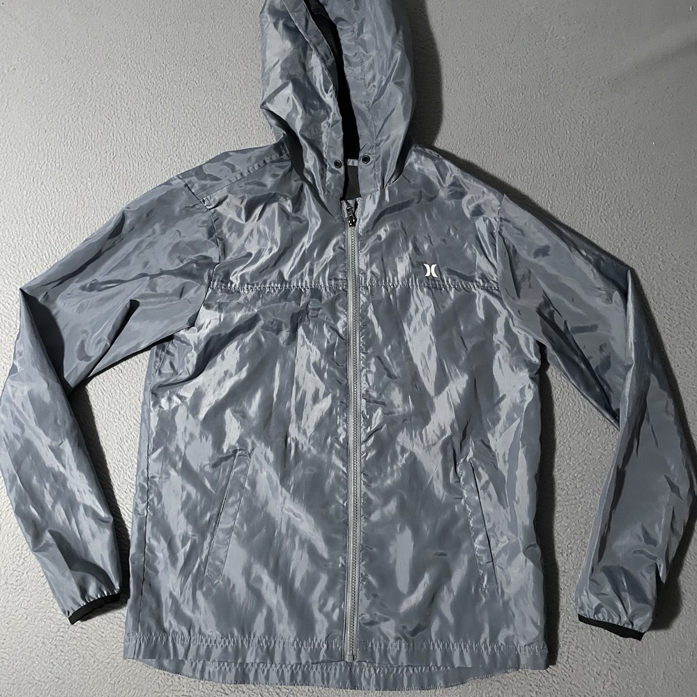 Hurley Windbreaker Rain Jacket Mens‎ Medium Full Zip Hooded Black Lightweight